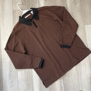 Striped Polo Sweatshirt cotton pullover mens Red Gray (large) 90s skater grunge